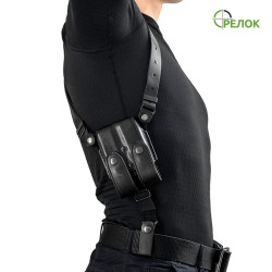 Кобура A-line 1КП2+2м шкіряна, підплечна з подсумком під 2 магазини Форт-14