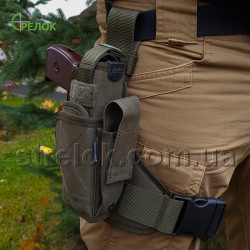 Кобура універсальна, стегнова, з підсумком для магазину A-line СМ16 олива Кобура універсальна, стегнова, з підсумком для магазину A-line СМ16 олива