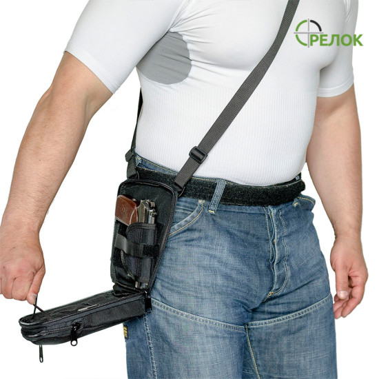 Сумка кожаная плечевая с кобурой A-line А24, черная Сумка кожаная плечевая с кобурой A-line А24, черная