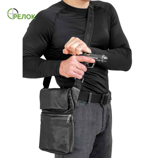 Сумка шкіряна плечова з кобурою A-line А40, чорна