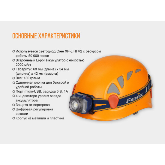 Налобний ліхтар Fenix HL40R, сірий