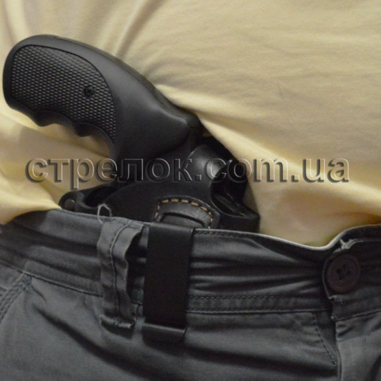 Кобура поясная для револьвера, кожаная формованная со скобой