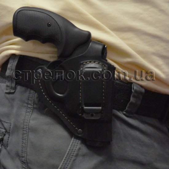 Кобура поясная для револьвера, кожаная формованная со скобой