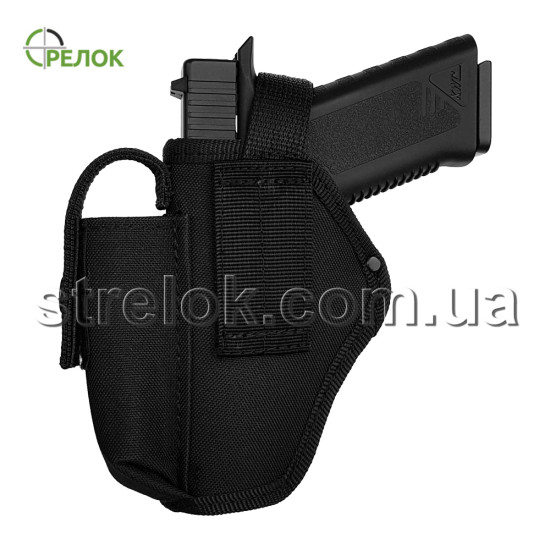 Кобура поясна Стрілок для Glock-17 з підсумком під магазин, чорна