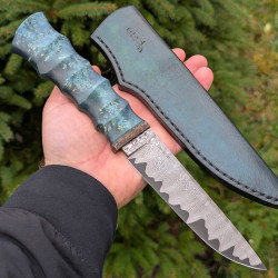 Ніж ручної роботи Хантер №458 (сталь S390 в обкладинках із дамаску)