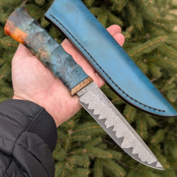 Ніж ручної роботи Хантер №472 (сталь S390 в обкладинках із дамаску)