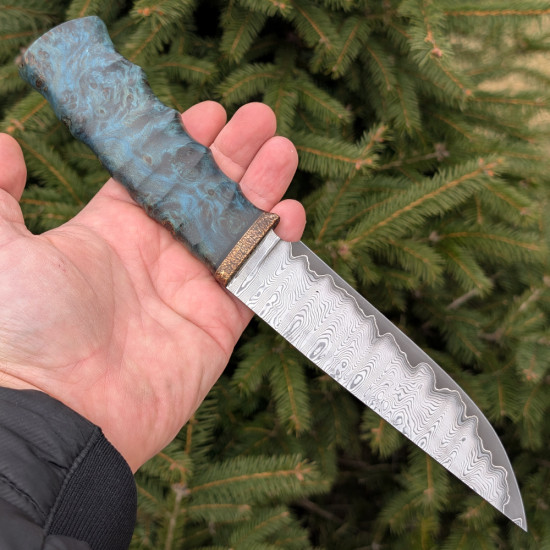 Ніж ручної роботи Хантер №473 зі сталі ШХ15 з дамаськими обкладками