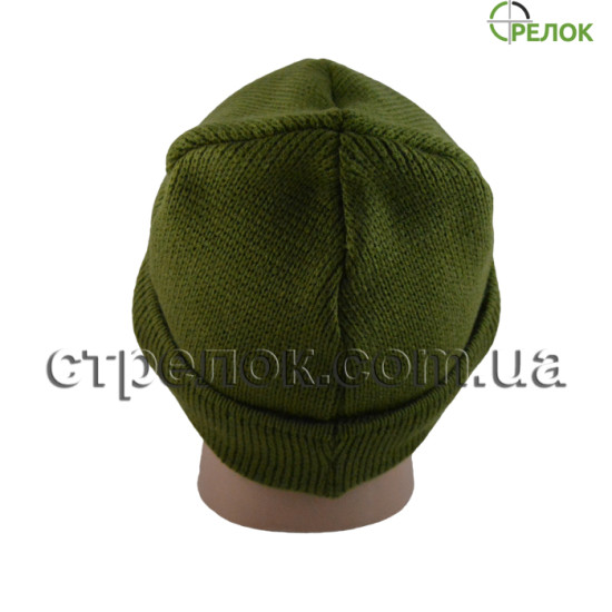 Шапка вязаная с отворотом, олива (утепленная)