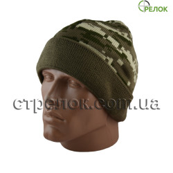 Шапка вязаная с отворотом, пиксель (утепленная) Шапка вязаная с отворотом, пиксель (утепленная)