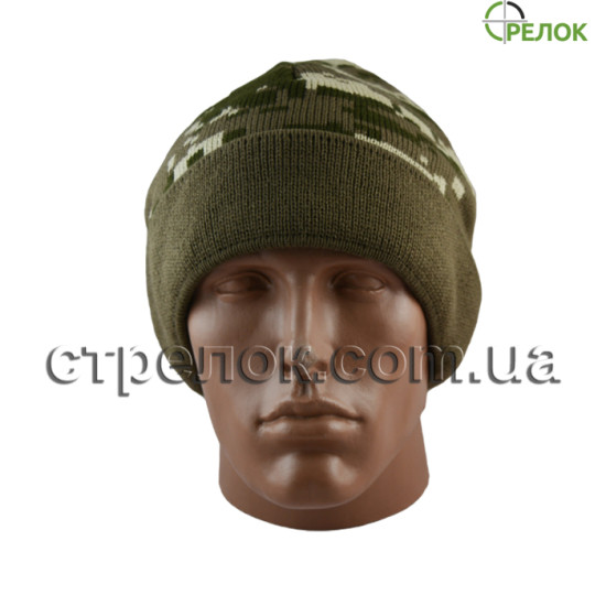 Шапка вязаная с отворотом, пиксель (утепленная)