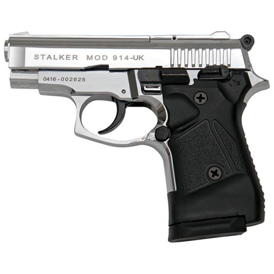 Сигнально-стартовий пістолет Stalker 914 Shiny Chrome (чорні накладки) Сигнально-стартовий пістолет Stalker 914 Shiny Chrome (чорні накладки)