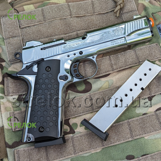 Пістолет стартовий KUZEY 911 chrome/black (Кольт 1911) з дод. магазином Пістолет стартовий KUZEY 911 chrome/black (Кольт 1911) з дод. магазином