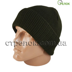 Шапка олива (двойная вязка+флис)