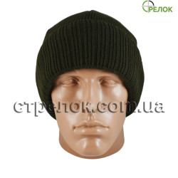 Шапка олива (двойная вязка+флис)